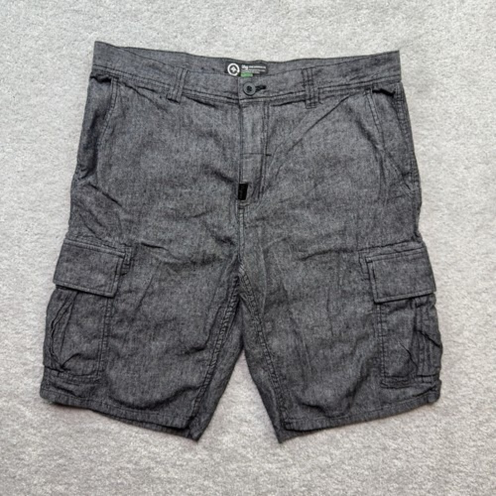 LRG Cargo Shorts Men's W36 Gray Herringbone Linen Cotton Blend Skater Streetwear